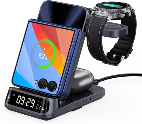 SwanScout Cargador inalámbrico para Z Flip 7/7 FE/6/5/4/3, estación de carga inalámbrica 3 en 1 para Galaxy Watch 8 Classic/8/Ultra/7/FE/6/5/Buds 3