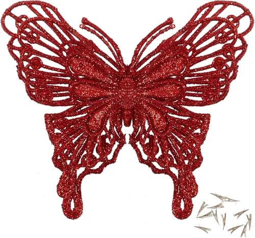 Miniatura 5 de 15 adornos para árbol de Navidad de mariposa con purpurina, mariposa hueca con clips, adornos de Navidad para manualidades, árbol de Navidad