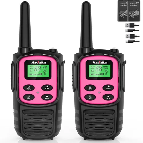 Miniatura 9 de Walkie Talkies MaxTalker de largo alcance para adultos, MT10 Walkie Talkies recargables FRS de 2 vías, NOAA, batería de 1200mAh Li-ion con cable