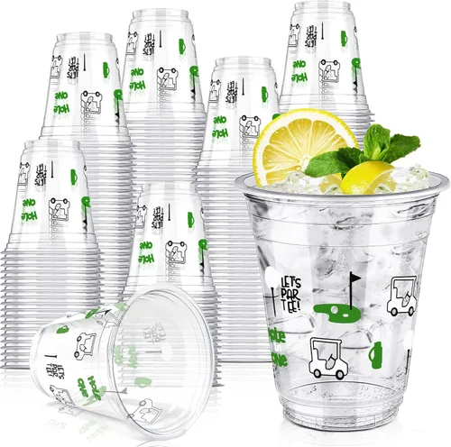 Miniatura 7 de Qinyoung 50 piezas de suministros para fiestas de golf, vasos de plástico transparente de 12 onzas, desechables, Let's Par-tee para deportes