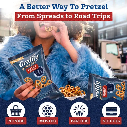 Miniatura 5 de Gratify Pretzel Sea Salt Twists – Patatas fritas de pretzel veganas y sin gluten, bolsas individuales, aperitivos horneados saludables al horno