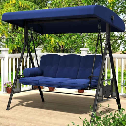Miniatura 12 de AECOJOY - columpio de porche al aire libre con cubierta, columpios de patio de 3 asientos con toldo ajustable, columpio exterior para adultos
