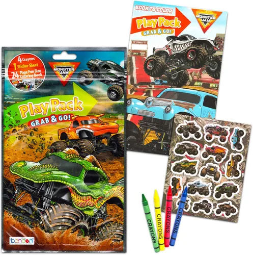 Miniatura 2 de Monster Jam Juego de recuerdos de fiesta: paquete con 12 paquetes de juegos de Monster Truck con páginas para colorear, calcomanías, bolsas de botín