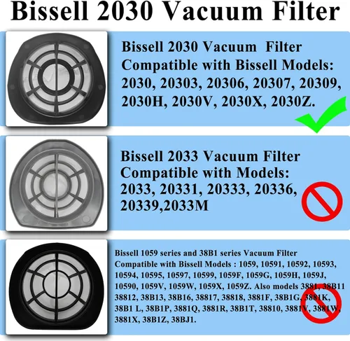 Miniatura 3 de Paquete de 3 filtros de vacío 2030 y 6 filtros de espuma 2030 compatibles con modelos de aspiradora Bissell 2030, 20303, 20306, 20307, 20309, 2030H
