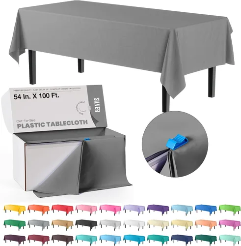 Miniatura 20 de Party Solids Rollo de Mantel de Mesa de Plástico Negro de 54 Pulgadas X 300 Pies en una Caja de Corte a Medida con Conveniente Cortador Deslizante.