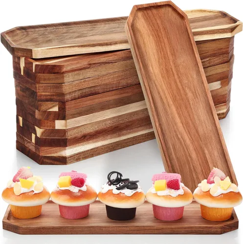 Miniatura 7 de Dandat Paquete de 12 platos de madera de acacia para servir de 12 x 5 pulgadas, bandeja rústica rectangular para charcutería, plato de queso