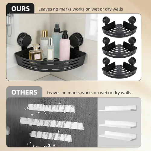 Miniatura 3 de Estante esquinero de ducha con ventosa, estante de almacenamiento de baño sin perforaciones, organizador de esquinas adhesivo con barra de toalla