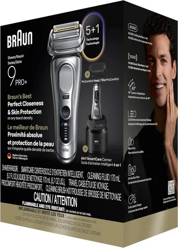 Miniatura 13 de Braun Afeitadora eléctrica Series 9 PRO+, maquinilla de afeitar húmeda y seca, Pro SensoAdapt, centro inteligente 6 en 1, 9697CC, plata
