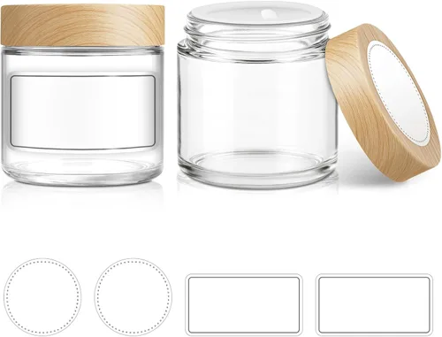 Miniatura 11 de 2 OZ Glass Jars with Lids, 24 Pack Small Glass Containers with Plastic Woodgrain Lids & Inner Liners, Reusable Travel Containers for Creams, Makeup