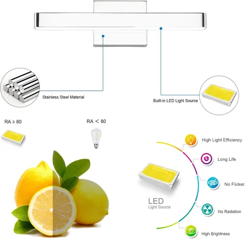 Miniatura 4 de Barra de luz LED moderna para tocador de baño (16 pulgadas, blanco frío 6000 K), accesorios de iluminación de pared de baño de acrílico moderno