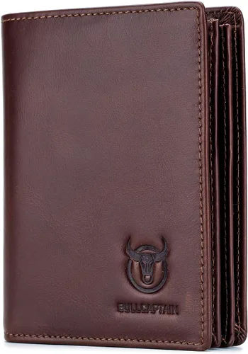 BULLCAPTAIN Cartera plegable de cuero genuino de gran capacidadtitular de la tarjeta de crédito para los hombres con 15 ranuras para tarjetas QB-027