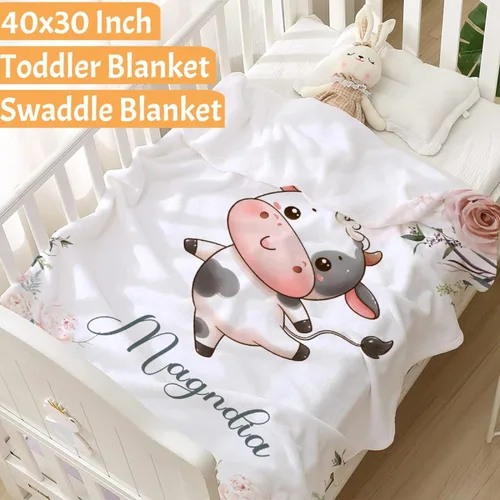 Miniatura 6 de Manta de bebé personalizada para niñas y niños pequeños, recién nacidos, regalos personalizados de vaca floral con nombre y texto, 40 x 30 pulgadas