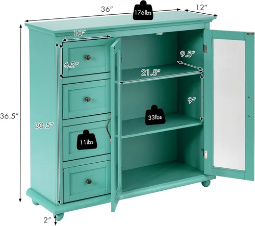 Miniatura 3 de Giantex Aparador buffet, armario de almacenamiento de madera, mesa consola con 4 cajones, credenza de 2 puertas, muebles de sala de estar, comedor