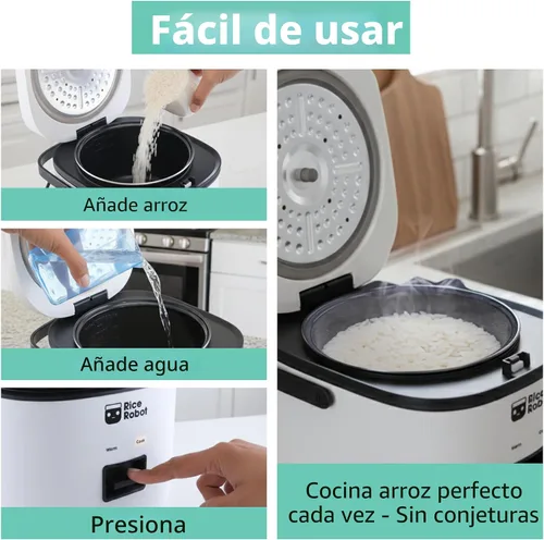 Miniatura 4 de Rice Robot - Arrocera personal, sin PFAS, antiadherente. Capacidad de 1 cuarto, con bandeja de vapor de acero inoxidable, tazas medidoras, libro