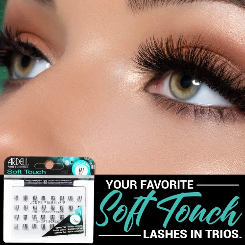 Miniatura 2 de Ardell Soft Touch Trios - Pestañas postizas individuales, racimos de pestañas, extensiones de pestañas ligeras y reutilizables, color negro, paquete