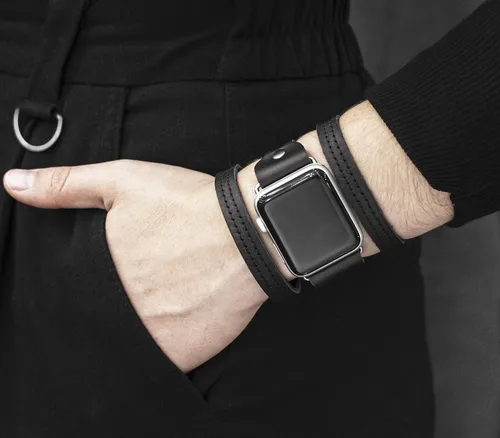 Miniatura 2 de Correa de cuero cosida ancha compatible con Apple Watch de 1.496 in 1.575 in 1.614 in 1.654 in 1.732 in 1.772 in 1.811 in 1.929 in, hecho a mano UA
