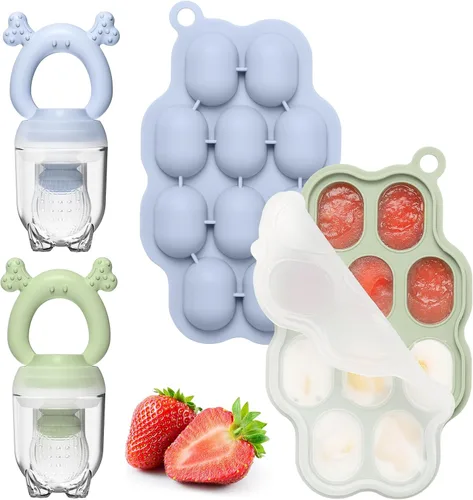 KingKam - Moldes para paletas de leche materna para bebés y alimentador de frutas para bebés (2 unidades), contenedores de almacenamiento para