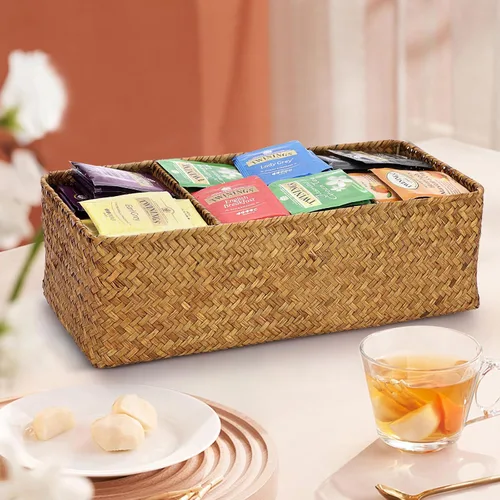 Miniatura 7 de ELLDOO Cesta de almacenamiento de mimbre de mimbre de hierba marina, organizador de cápsulas de café de gran capacidad para cápsulas K Cup Marrón