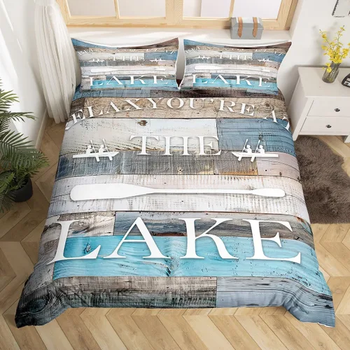 Miniatura 18 de Lake House - Juego de funda de edredón tamaño individual, estilo rústico de granja vieja para niños, adolescentes y adultos, decoración