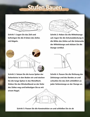 Miniatura 8 de Thcbme Tienda de campaña de lona de algodón de 5M - Yurtas con gato de estufa, resistente al viento, sombra transpirable, viajes de campamento