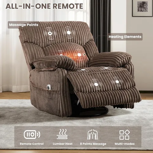 Miniatura 5 de GRAINELL - Silla reclinable giratoria con masaje y calor, puerto de carga USB, reclinable eléctrico de posición infinita, mecedoras eléctricas