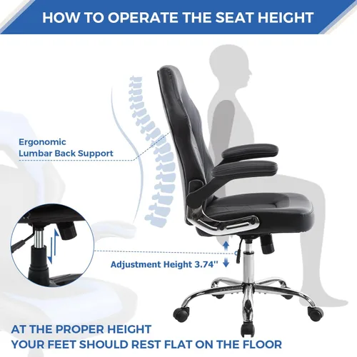 Miniatura 5 de ZUNMOS Reposabrazos ergonómico abatible para oficina y escritorio ajustable en altura y empalme de piel sintética con soporte lumbar, negro