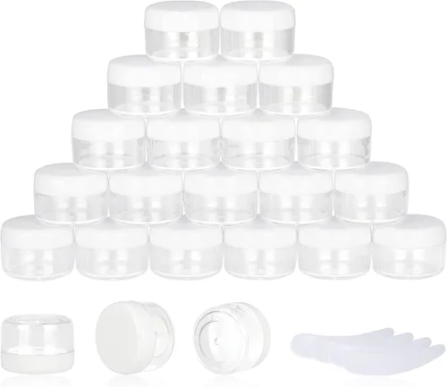 50 piezas de 5 gramos de envases de muestra, tarros vacíos de 5 ml con tapas, pequeños envases cosméticos, tarros de muestra mini con 4 piezas de