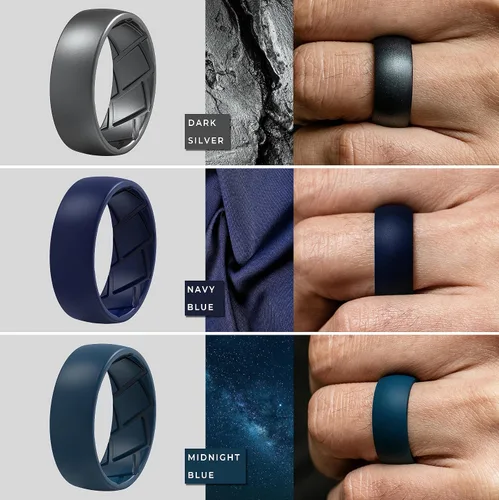 Miniatura 5 de Anillo de silicona para hombre, 0.315 in de ancho, 0.091 in de grosor