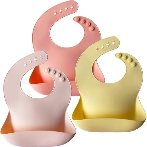 Miniatura 10 de Moonkie Juego de 3 baberos de silicona para bebé, sin BPA, suaves, ajustables, impermeables, para bebés y niños pequeños (crema/dólar/verde oliva)
