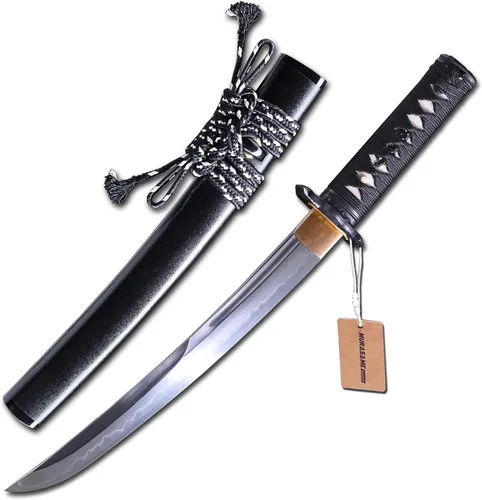 Miniatura 9 de MURASAME Espada Tanto Katana Corta de Arcilla Templada Acero T10 Hamon Real Muy Afilar Espiga Completa Hecha a Mano