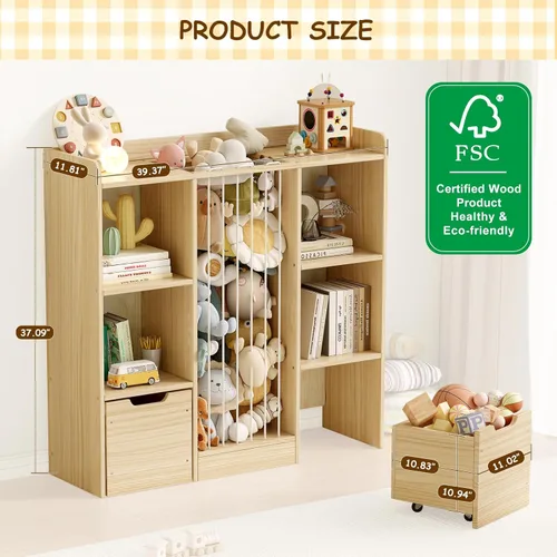Miniatura 2 de Organizador de almacenamiento de juguetes con almacenamiento de animales de peluche, organizador de juguetes de madera de pino macizo y zoológico