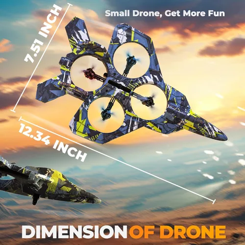 Miniatura 6 de BEZGAR Avión RC, avión de control remoto de espuma, dron para niños, avión RC para niños y niñas, helicóptero avión de combate con luces LED, Azul