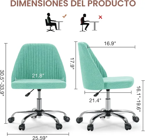 Miniatura 2 de DUMOS Silla de Oficina, Cómoda Silla de Escritorio Rodante de Tocador Giratoria para Tareas con Ruedas, Asiento Ancho sin Brazos Ajustable en Altura