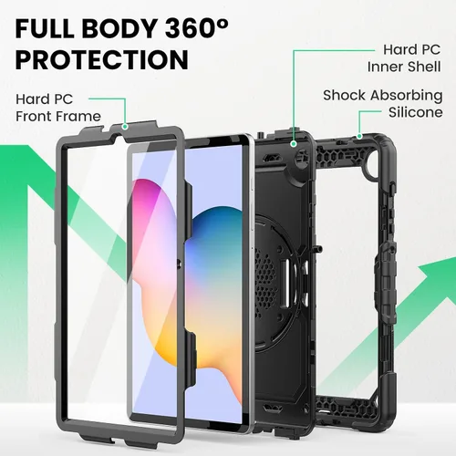 Miniatura 6 de SEYMAC - Funda protectora resistente a prueba de golpes para Samsung Galaxy Tab S6 Lite de 10.4 pulgadas 2024/2022/2020 (SM-P620/P610/P615), Negro