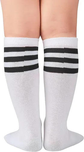 Miniatura 3 de Komorebi Calcetines de fútbol para niños, calcetines de tubo hasta la rodilla, calcetines de tres rayas de algodón, uniforme deportivo para niñas