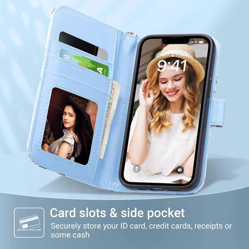Miniatura 2 de ULAK Funda tipo cartera compatible con iPhone 13 para mujer, piel sintética de alta calidad con tarjetero, función atril, funda tipo cartera