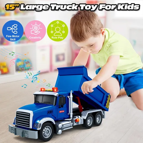 Miniatura 4 de SpringFlower Camión volquete grande de juguete para niños de 3, 4, 5, 6, 7 años, camión de juguete con sonido y luz, regalos de cumpleaños