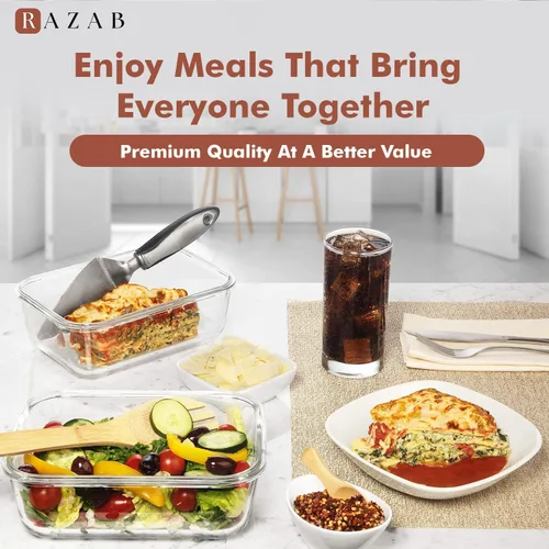 Miniatura 9 de Razab 4 PC 1860ml / 63 Oz / 8 Cups Large Glass Food Storage Containers with Lids - Glass Meal Prep Containers for Roasting & Storing Leftover, Lunch