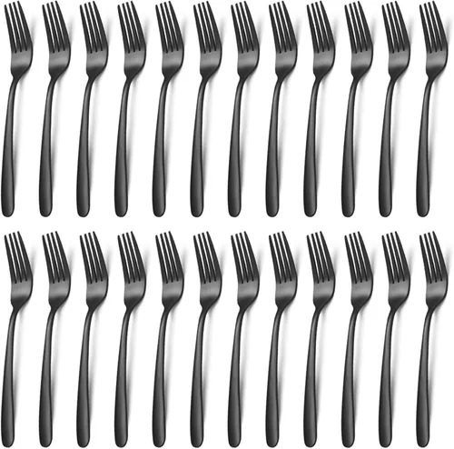 Unokit Juego de 24 tenedores de acero inoxidable de 8 pulgadas, juego de 24 tenedores plateados para el hogar, cocina o restaurante, pulido con