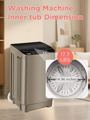 Miniatura 7 de F.W.WOOLWORTHS - Lavadora completamente automática de 17.7 libras con secadora giratoria - 10 programas de lavado, 8 niveles de agua, pantalla LED