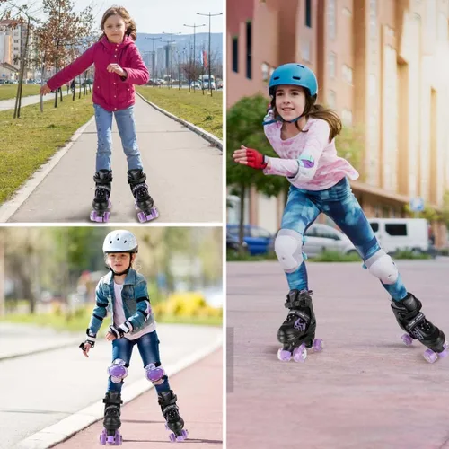 Miniatura 7 de Patines infantiles para niñas de 6 a 12 años – Patines ajustables para niños con ruedas juveniles iluminadas en negro y morado