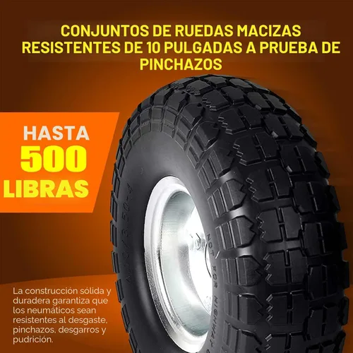 Miniatura 3 de AR-PRO Paquete de 2 ruedas de goma sólida de 10 pulgadas, repuesto de 4.10/3.50-4 pulgadas, neumático sin plano con rodamientos de 5/8 pulgadas