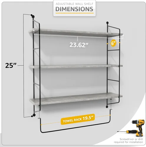 Miniatura 3 de Sorbus Estantes flotantes de baño de 3 niveles para pared, almacenamiento de pared de madera para toallas, armario de almacenamiento sobre
