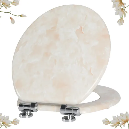 Miniatura 12 de Angel Shield - Asiento para inodoro de mármol con madera moldeada duradera con cierre silencioso, fácil de limpiar, bisagras de liberación rápida