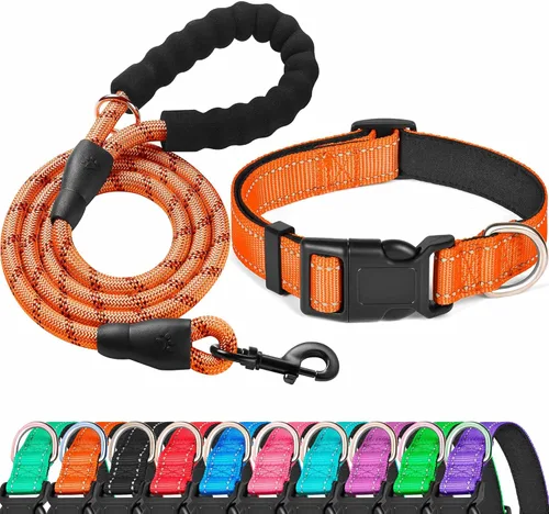 Miniatura 12 de Ladoogo Collar reflectante para perro acolchado con neopreno suave, collares de nailon transpirables y ajustables para perros pequeños, medianos