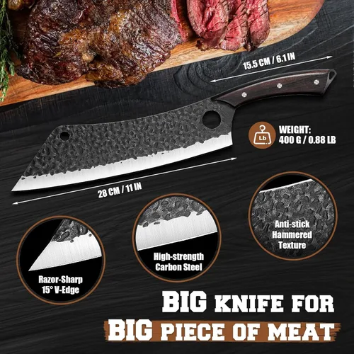 Miniatura 4 de PURPLEBIRD Cuchillo japonés para rebanar pechuga de 11 pulgadas, cuchillo de carnicero para cortar carne, cuchillos de carne de alta resistencia