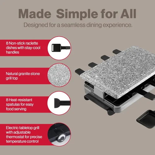Miniatura 6 de Swissmar Raclette, KF-77080 Stelvio, parrilla para fiestas con capacidad de alimentos para 8 personas, placa reversible, de aluminio