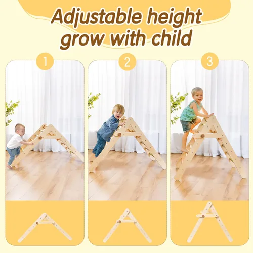 Miniatura 4 de deli 7 en 1 Juego de Triángulo Pikler, Juego de Triángulo de Escalada para Niños Pequeños de Tamaño Grande, Gimnasio Infantil de Madera
