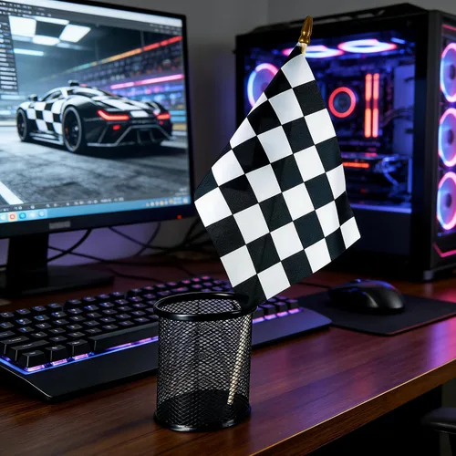 Miniatura 4 de Paquete de 12 banderas de carreras a cuadros en blanco y negro de 8 x 12 pulgadas en palo, mini bandera de mano con parte superior de lanza segura