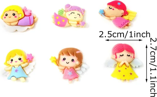 Miniatura 4 de Honbay 24 dijes de resina con parte trasera plana, adornos de niña con alas de ángel para álbumes de recortes, clip para el cabello, funda
